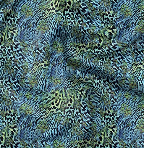 Soimoi Blau Georgette Viskose Stoff Leopard & Pfau Tierhaut Stoff Meterware 44 Zoll breit