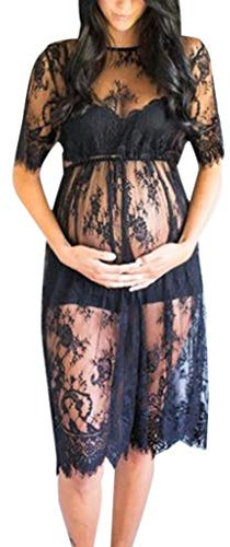 Robe Femme Enceinte Dentelle DAY8 Robe Soirée Cérémonie Cocktail Sexy Femme Enceinte Photographie Vêtement Femme Enceinte Photo Cadeau Femme Enceinte Pas Cher Robe Maternite Grossesse (L, Noir)
