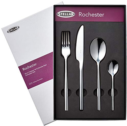 Stellar Rochester 16-Piece Stainless Steel Cutlery Set in Gift Box for 4 People, Dishwasher Safe