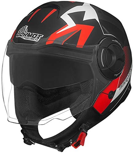 Germot Motorrad Jet-Helm GM 650, integrierte Sonnenblende, matt-schwarz/rot, S