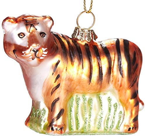 BRUBAKER Tiger - Handbemalte Weihnachtskugel aus Glas - Mundgeblasener Christbaumschmuck Figuren lustig Deko Anhänger Baumkugel - 7.5 cm