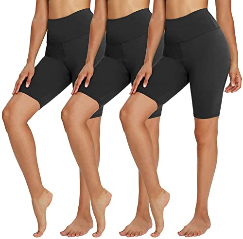TNNZEET 3er Pack Radlerhose Damen High Waist Shorts Kurze Sporthose Blickdicht Sommer Leggings Unter Kleider für Sport Yoga,Schwarz/Schwarz/Schwarz,S-M