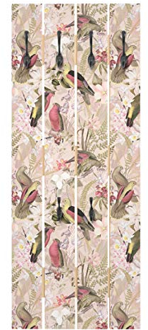 Wandgarderobe Holz - Rosa Pastell Vögel mit Blumen - Haken schwarz 100 x 40cm