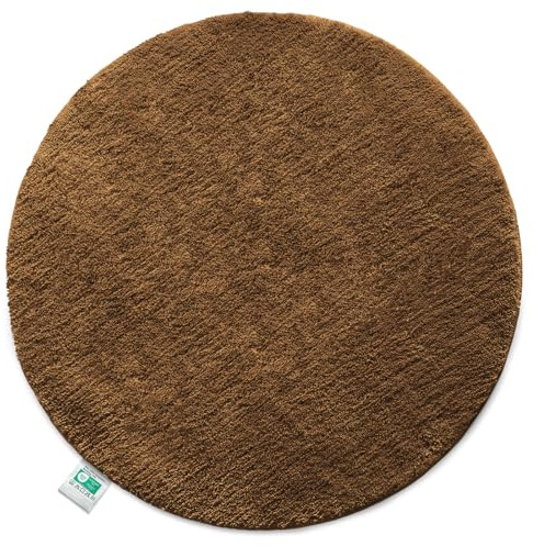 Floordirekt Badematte Sky - Badezimmerteppich - Weicher, dichter Hochflor - Rutschhemmend & Schnell trocknend - Geeignet für Fußbodenheizung - Eckig & Rund (Rund - Ø 95 cm, Braun)