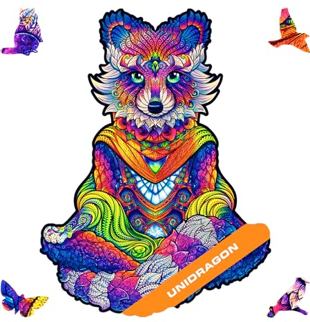 UNIDRAGON Original Wooden Jigsaw Puzzle - Emanating Raccoon, 281 pcs, King Size 11.8x15.7, Unique Animal Shaped Puzzle Box, Birthday Gift Idea for Kids, Adults, Girls, Boys, Family Game and Hobby