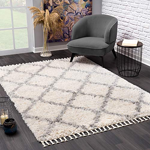 SANAT Wohnzimmer Teppich VersayS - Shaggy Tepiche für Wohnzimmer, Schlafzimmer, Küche Creme, Größe: 200 x 290 cm