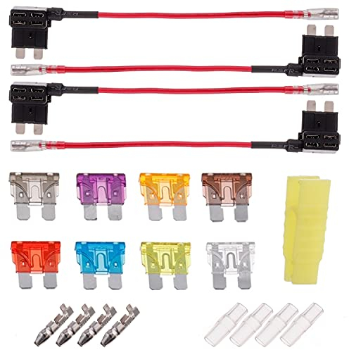 BOJACK 4 piezas Standard Portafusibles 12V Fusibles Coche Robacorrientes Adaptador Porta Fusible, con 8 piezas Fuse Standard (2A / 3A / 5A / 7.5A / 10A / 15A / 20A / 25A)