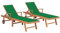 vidaXL 2X Teak Massiv Sonnenliege mit Grünen Auflagen Gartenliege Liege Gartenmöbel Relaxliege Strandliege Holzliege Liegestuhl Freizeitliege
