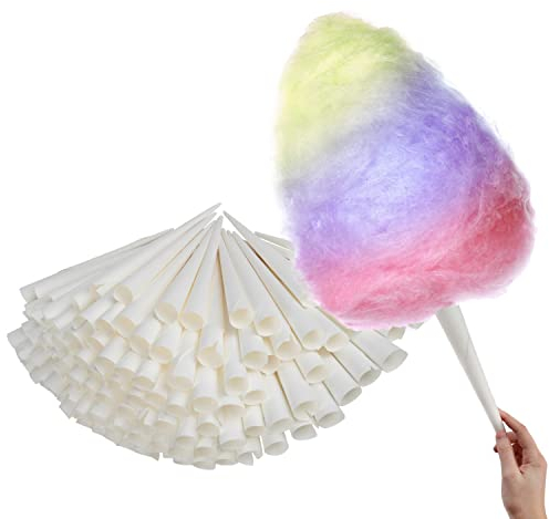 Cotton Candy Cones (100 Pack) – White Kraft Paper Sticks for Floss Sugar & Carnival Treats, Compatible with Cotton Candy Machines – Stock Your Home