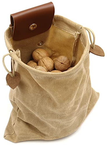 Maeau Canvas Bushcraft Tasche Leather Canvas Sammeln Frucht Werkzeugtasche Schnalle Faltbare Gürteltasche für Outdoor Camping Picknick Garten Obstbeutel Bauchtasche Hüfttasche