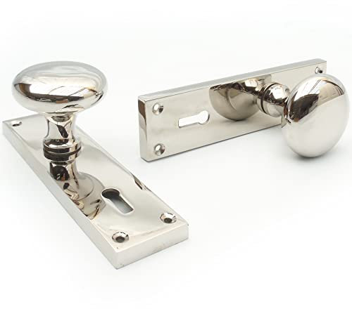 Jones & Grey New York Polished Nickel Chrome Round Knobs Mortice Lock Door Handles on Backplate