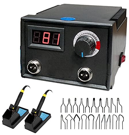 Brandmalerei Soldering Station,2 Stifte Temperatur Einstellbar 0℃ 750℃, Holzbrennset Brandmalstation Pyrography Machine Set,Mit 23 Teilig Spitz,FüR Holz Leder Und Brennkolben (2 Stifte)