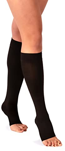 RIEMTEX Kompressionsstrümpfe Klasse 1 CCL1 Stützstrümpfe Damen und Herren mit offener Spitze schwarz oder beige Classic Serie 7110 (Größe 6, Schwarz)