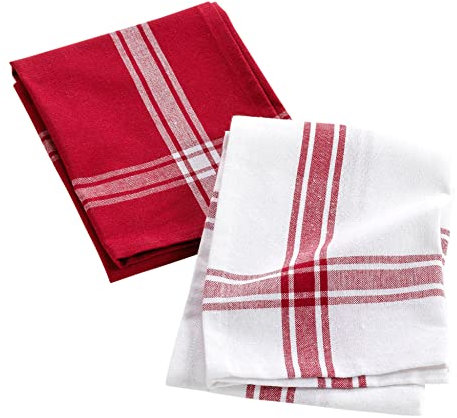 Douceur d'Intérieur, 2 strofinacci (50 x 70 cm) da cucina Bordeaux, cotone riciclato intrecciato