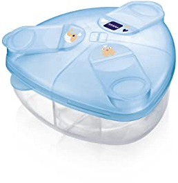 MAM Milchpulverspender, Milchpulver Box zum einfachen Befüllen von Babyflaschen, Milchpulverportionierer fasst bis zu 3 Portionen, 0+ Monate, Wal/Frosch