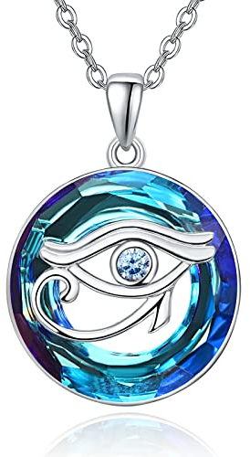 KINGWHYTE Auge des Horus Kette für Damen, 925 Sterling Silber Kristall Böser Auge Anhänger Ägyptische Halskette Horusauge Amulett Schutz Schmuck Geschenke für Damen