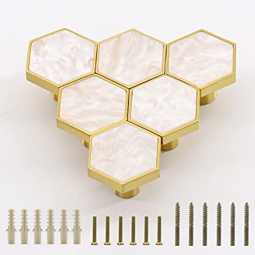EVERGD 25mm Pure Copper Handle Shell Brass Gold Wardrobe Kitchen Cabinet Door Knobs Drawer Cupboard Hardware Pull Handle Clothes Coat Hook Modern Simple (White, 6)