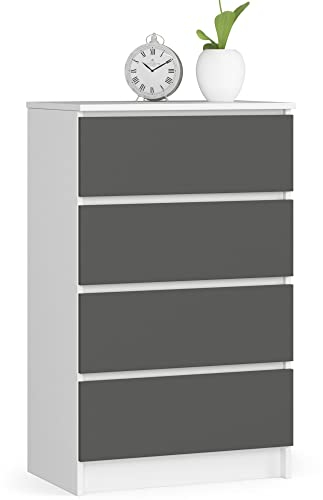 AKORD | Cassettiera K60 a 4 Cassetti | Credenza Alta | Moderna Mobiletto per Soggiorno Sala da Pranzo | Comodino | Piano di lavoro in laminato | 60x99x40cm | Bianco/Grigio Grafite