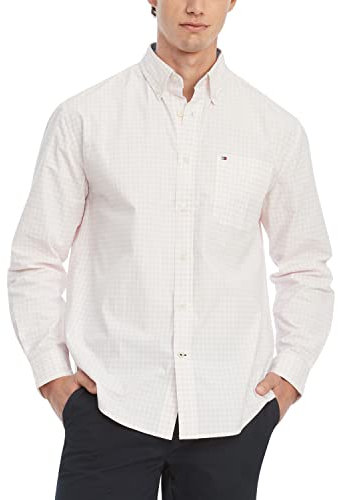 Tommy Hilfiger Chemise boutonnée décontractée à manches longues pour homme Coupe classique, Rose précieux., Taille S