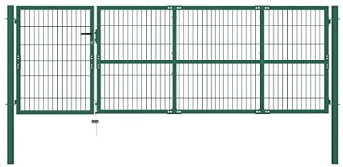 Festnight Doppeltor Gartentor 350x100 cm Doppelflügeltore Metall Gartentür Zauntor Abschließbar Zauntür Hoftor Tür Tor Gartenpforte mit Pfosten Einfahrtstor Hoftür Stahl Grün