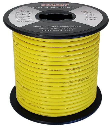 DONOKY 16 Gauge 16 AWG Silicone Wire - Yellow 100ft Spool, Ultra Flexible 16 Gauge Stranded Tinned Copper Wire, 16 AWG Automotive RC Battery Wire 600V 392℉
