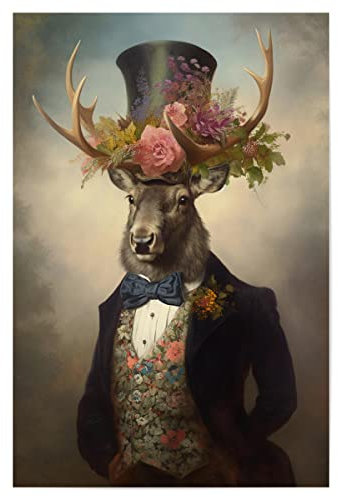 artboxONE Poster 75x50 cm Tiere Gentleman Hirsch mit Blumen hochwertiger Design Kunstdruck - Bild Hirsch Blume Blumen