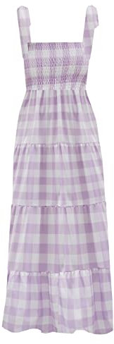 kinstell Robe longue d'été bohème à bretelles spaghetti et col carré à volants pour femme - Robe longue fluide et décontractée pour la plage, les fêtes, Plaid violet., Taille S