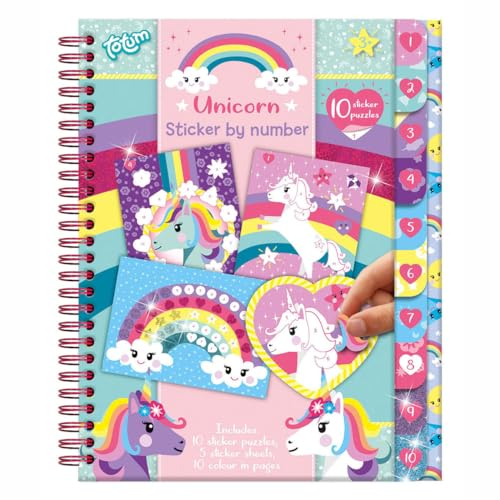 Totum Collez la licorne par numéros : autocollants licorne colorée pour enfants, motricité fine et jeu éducatif, modèles de coloriage, cahier d'autocollants pour enfants, multicolore