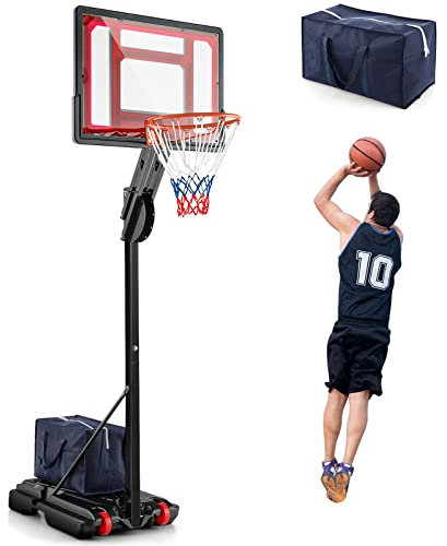 COSTWAY Panier de Basketball sur Pieds avec Hauteur Réglable de 1,55 à 3,1 m, Support de Basketball Portable avec Panneau Arrière en Pet, Base Stable, Intérieure Extérieure pour Enfants et Jeunes