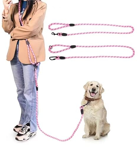 JOPOY Hundeleine, freihändig, 3 m Seil, Crossbody-Hundeleine, reflektierend, für große, mittelgroße und kleine Hunde, zum Wandern, Joggen und Laufen, Hundetrainingsleine (Rosa, 3m)