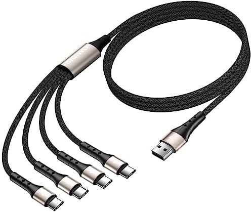 SIQIWO Cavo di Ricarica Rapida di Tipo C 1.2M, QC 3.0 Cavo USB C di Dati Sync in Nylon Intrecciato con 4 Porte USB C, per iPhone 15, Samsung Galaxy S24 S22 S20 A51, Huawei, Xiaomi, Sony, LG, Moto, PS5