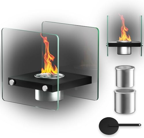 IMMEK Chimenea Bioetanol, Chimenea de Bioetanol con Vidrio de Seguridad y Cámara de Combustión, Chimenea de Mesa Interior y Exterior, Decoración de Balcón, Decoración de Jardín al Aire Libre