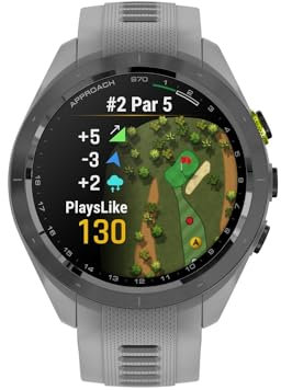 Garmin Approach S70-42 MM Lünette aus Keramik, schwarz, mit Silikonband, pudergrau
