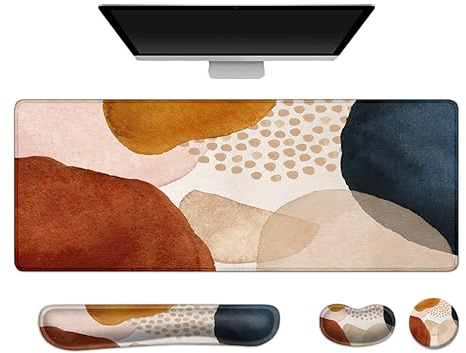 Lot de 3 tapis de souris pour clavier, tapis de souris de jeu étendu + repose-poignet pour clavier, mousse à mémoire de forme pour une saisie facile et soulagement de la douleur, ergonomique XXL (80 x