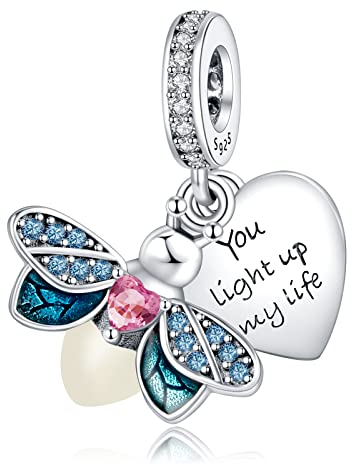 Annmors Firefly Charm Glow in the Dark 925 Sterling Silber Charms für Europäische Armbänder Halskette Perlen mit 5A Zirkonia,Weihnachten,Valentinstag,Muttertag,Geschenkanhänger für Frauen Mädchen