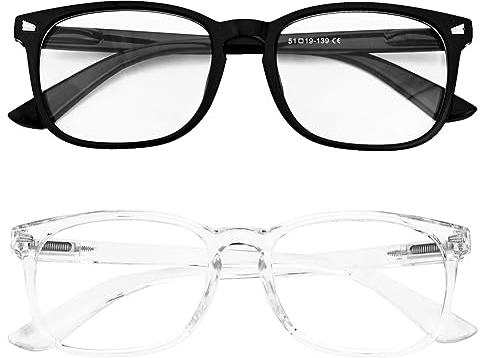 2 Pieces Blue Light Blocking Glasses, Clear Eye Glasses Fashion Blue Screen Glasses Computer Clear Lens Glasses Blue Light Filter Glasses for Women Men Anti Glare Migraine