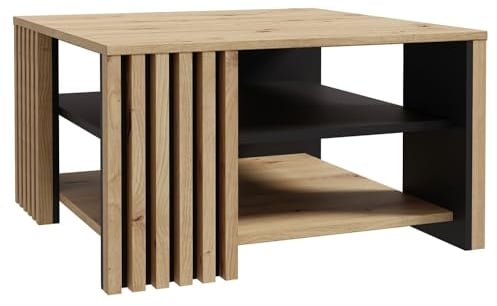 DEINE TANTE EMMA CFTT5150-C881 Couchtisch Cardigan Wohnzimmertisch Akustik Lamellen Artisan Eiche Nb. / Weiß ca. 80 x 80 cm