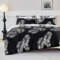 Parure de Lit Réversible avec Motif à Feuilles de Palmier Housse de Couette 220x240 cm 2 Personnes et 2 x Taies d'oreiller 65x65 cm Linge de Lit Moderne Adulte avec Fermeture Eclair, Noir