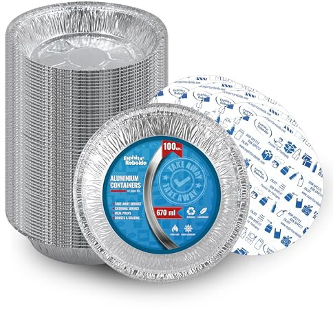 Espirito Rebelde 100 Barquettes en Aluminium 670 ml avec Couvercles | Moules Jetables a Emporter | Emballage Alimentaire pour Barbecues, Congélation