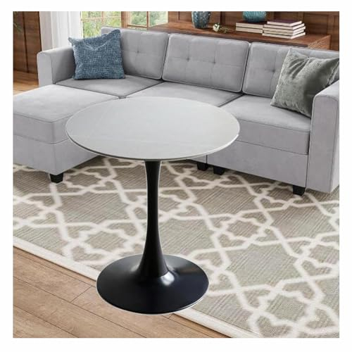 Beistelltisch, Tulip Runder moderner Esstisch mit Granitplatte und Metallsockel für Küche und Esszimmer, Couchtisch, Freizeit-Beistelltisch (Größe: 60 cm, Farbe: Grau)