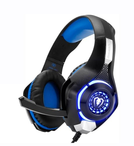 Mr. Gadget's Solutions GM-1 Casque de jeu filaire 3,5 mm avec effet LED et microphone pour PC, ordinateur portable, tablette, PS4, Xbox, téléphone portable LED 3,5 mm