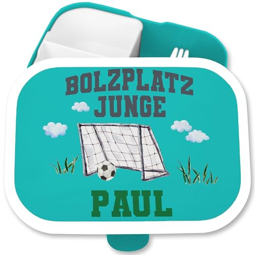Brotdose Kinder Campus für Mepal - Fußball - Bolzplatz Junge Fußballer Bolzplatzheld Torjäger Fußballfan Fußballtraining - 750 ml - Türkis - brotbox schule fussball geschenke jungen soccer