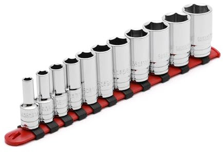 CASOMAN 11PCS 3/8 Drive 6 Pt. Mid-Length Socket Set, SAE, Mirror Chrome Finish, 1/4, 5/16, 3/8, 7/16, 1/2, 9/16, 5/8, 11/16, 3/4, 13/16, 7/8