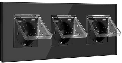 BSEED Enchufe USB, Enchufe Pared Schuko con Tapa Impermeable, Enchufe USB C 3 Gang, Enchufe Triple 16Amp Negro, Enchufes de Extensión