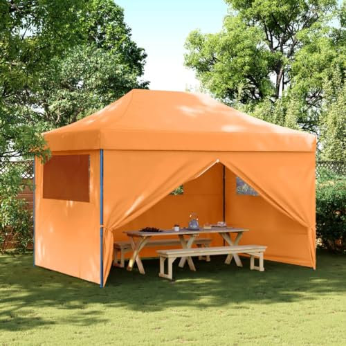Sufrk Faltbares Pop-Up-Zelt mit 4 Wänden Orange Pavillon wasserdicht Faltpavillon Pop-up höhenverstellbar Gartenzelt Schutz U V 50+