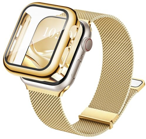 Raradev Armband mit Hülle Kompatibel mit Apple Watch 40mm, Magnetisch Metall Armband und Schutzhülle mit Hartglas für Apple Watch SE 6 5 4