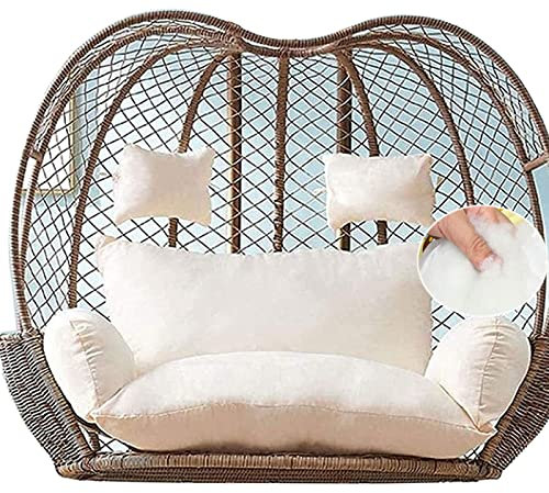 Hanging Double Egg Chair Cushion for 2 Seater Garden Patio Rattan Basket Chair Waterproof Thick Hammock Swing Seat Pad with Head Pillow White