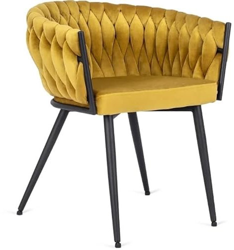 MEBEL ELITE - Esszimmer Stuhl in Velourstoff - Essstühle Curry/gelb 54 x 73 x 65 [cm] - Weicher Polsterstuhl Esszimmer - Gesteppter Wohnzimmer Stuhl - Stabile Essstühle, leicht zu reinigen