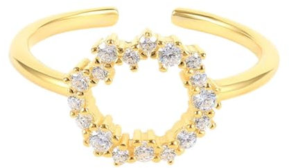 Tolldek Moissanit Verlobungsring Rosegold 585 14 Karat, Offen Verstellbar Hohl Kreis Pärchen Ringe Rosegold Au585 Partnerringe Echter Schmuck, Gr.58 (18.5)