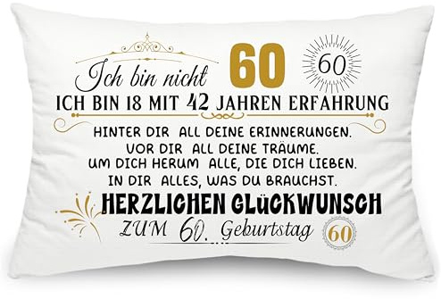 Yufansd Geschenk zum 60. Geburtstag Frauen 60 Geburtstag Mann Bettkissenbezug 1 Stück Kissenbezüge Deko Für Kissen Geschenke für 60 Jahre alt Familie und Freund Andenken Kissenhülle (60th-50x75cm)